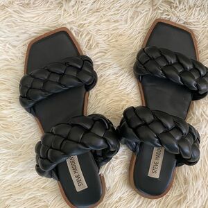 Steve Madden Black Braided Slide Sandals